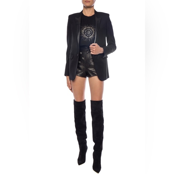 YSL Saint Laurent High Rise Embellished Embroidered Lambskin Leather Shorts - Picture 4 of 15